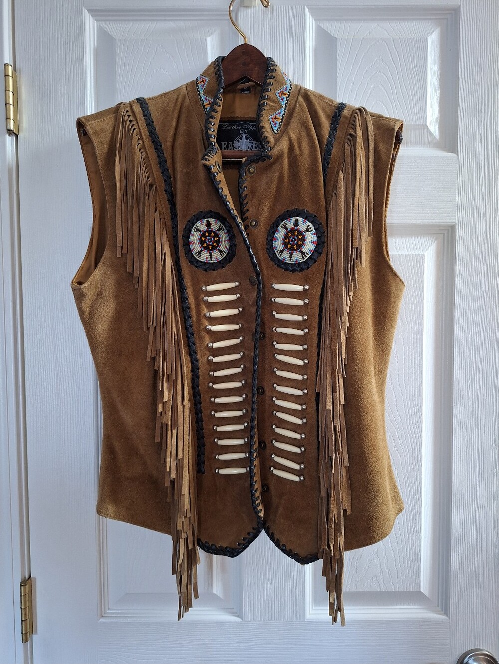 Ladies Western Fringe And Beaded Suede Vest - Brown